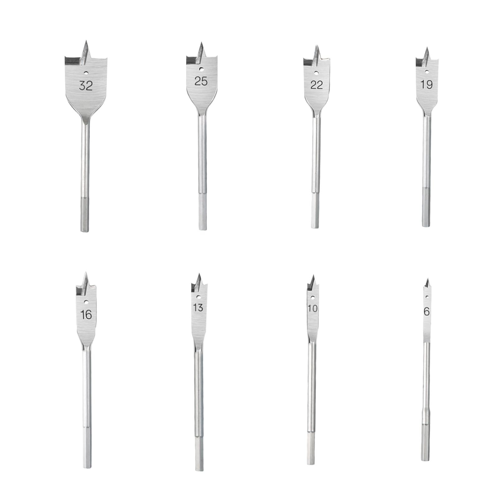 8PC Spade Drill Bit Set, 6-32mm Wood Paddle Drill Bits, High Carbon Steel Hex Shank, Ideal for Wood, Plywood & Plastics