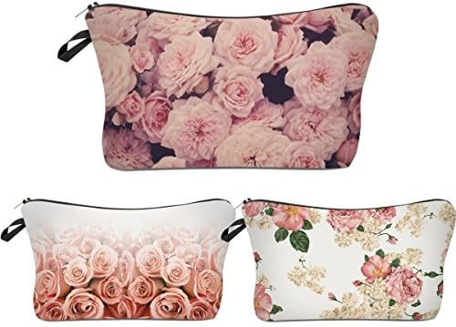 Roomy Cosmetic Bag,3 piece Set Deanfun Waterproof Travel Toiletry Pouch Makeup with Zipper (Flowers)