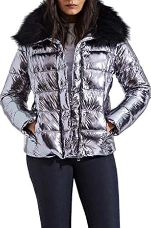 Amazon.com: New Womens Glossy Metallic Silver Puffa Jacket