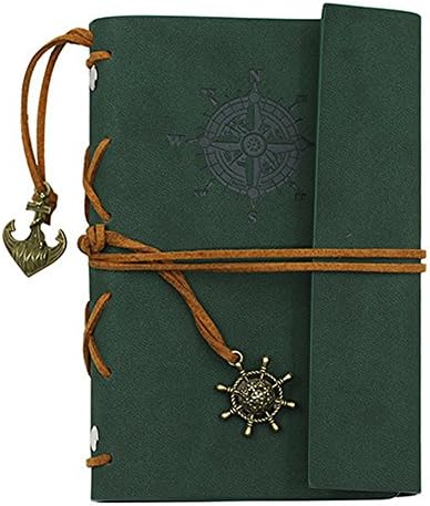 ZAONE Retro Anchor Faux Leather Cover Journal Vintage Handmade Refillable Traveler's Notebook Daily Notepad Blank String, Great gift for Men Women Students (Green)