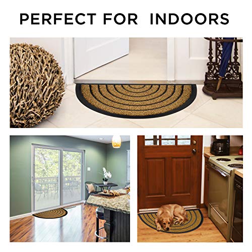 Extra Durable Striped Front Door Mat - Half Round Rug Entry Door Mat - Non-Slip Waterproof Thin Doormat Outdoor/Doormat Indoor (30 x 18) - Inside Doormat and Back Door Mat - Easy Clean Door Rug