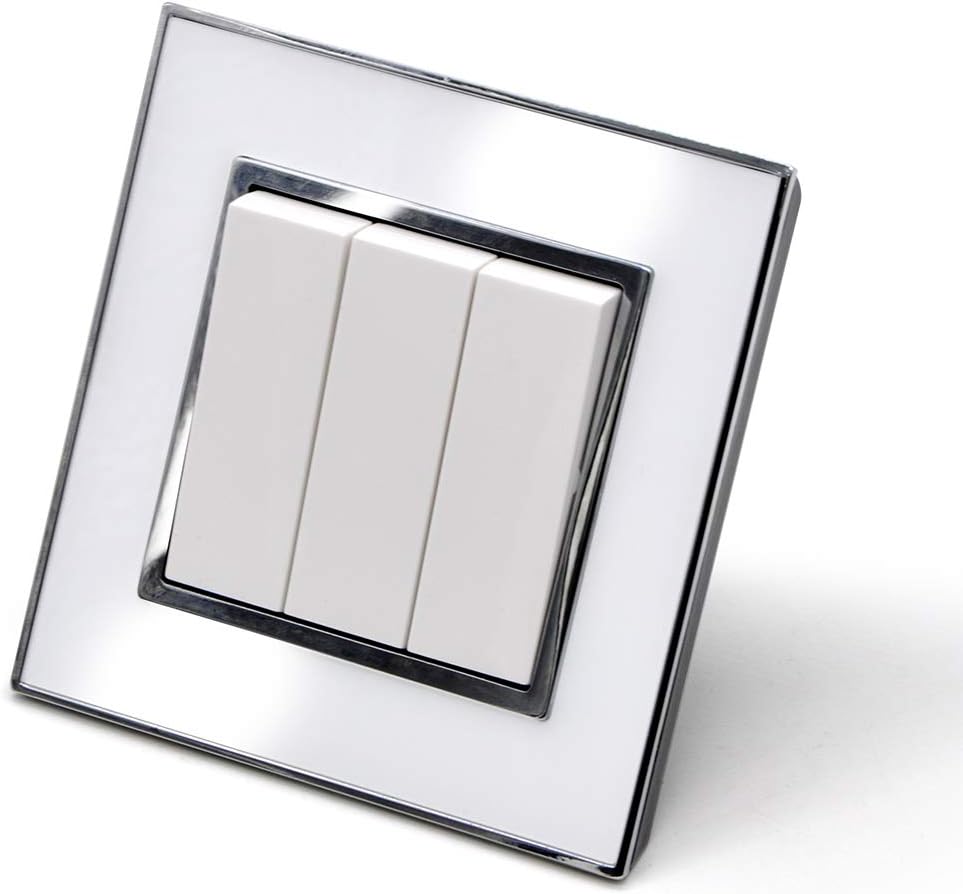 BSEED Light Switch Screwless 3 Gang 2 Way 16A Crystal White Glass Panel