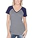 Kavio! Women Sheer Jersey Contrast V Neck Raglan Short Sleeve Dark H.Gray/Navy XL