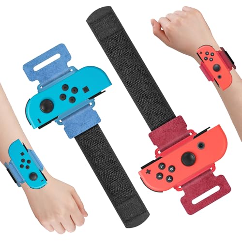 FASTSNAIL 2 Pack Wrist Bands for Switch Dance 2025 2024 2023 2022 2021 and for Just Dance & Zumba Burn It Up, Adjustable Elastic Straps Dance Accessories for Switch/OLED Joycon Controller-Red & Blue