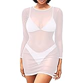 Daci Women's Sexy Sheer Mesh Swimsuit Cover up with Long Sleeves Beach Dress Bodycon Style