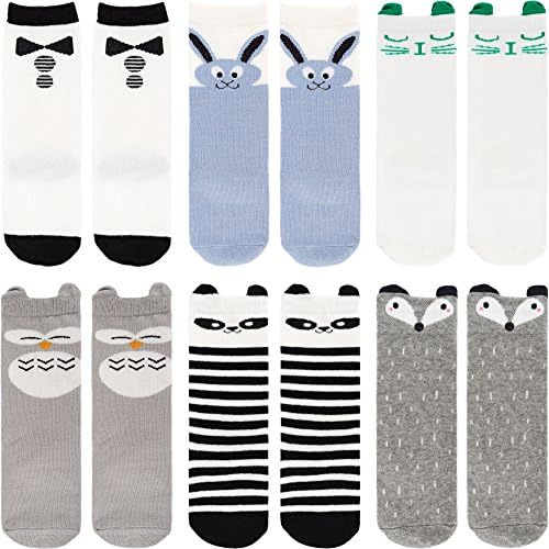 Ateid 6 Pairs Anti-slip Cotton Stocks Knee High Stockings for Unisex Baby, 2-4 Years