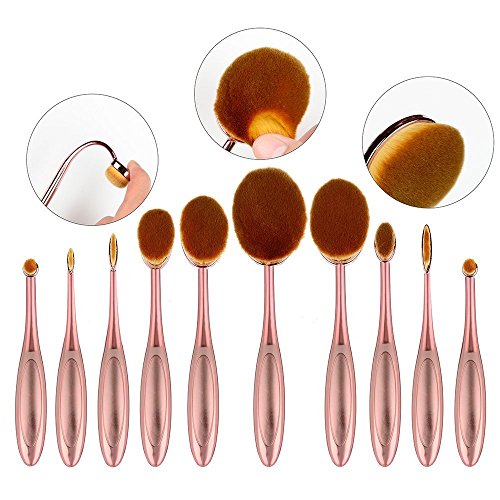 Elephant XuProfessional 10 Pcs Soft Oval Toothbrush Makeup Brush Sets Foundation Brushes Cream Contour Powder Blush Concealer Brush Makeup Cosmetics Tool Set