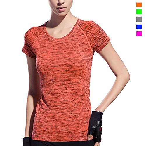 Activewear Shirt Women, Women Moisture Wicking Athletic T Shirts, Workout Sportwear Quik Dry, For Running Yoga, Color Blue Green Red Grey Orange, Size L M S