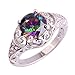 Psiroy 925 Sterling Silver Plated Round Simulated Rainbow Topaz Floral Cocktail Ring for Women Size 8