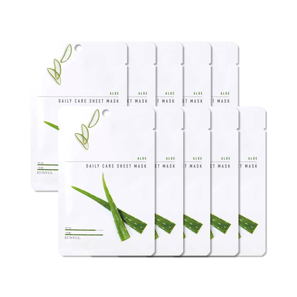 [Pack of 10] EUNYUL Daily Care Facial Sheet Mask Pack ALOE 10pcs Korean Skincare Facial Mask Pack