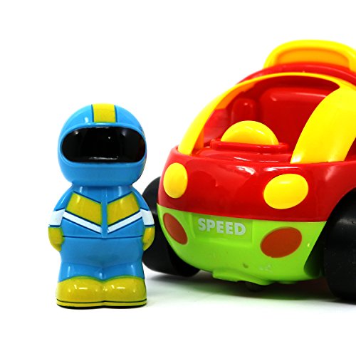Big Mo's Toys Cartoon RC Race Car - Beginner's Remote Control for Toddlers and Kids with Sounds, Music, Flashing Lights and Removable Driver Action Figure - Easy Steering Wheel Controller - Thumbnail 2