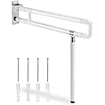 YUCHENGTECH Flip Up Handicap Grab Bar Foldable Toilet Grab Bar 29.5 INCH Wall Mount Folding Toilet Safety Rail with Floor Support for Bathroom for Elderly Disabled Senior Pregnant