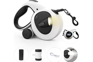 BKINDTOPET 4-in-1 Retractable Dog Leash 16ft with LED Light, Poop Bag Dispenser & Bags – Heavy Duty, Tangle-Free Leash for Sm