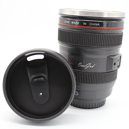 OmeGod New Looks Like SLR Lens 24-105mm Stainless Steel Travel Coffee Mug/ Cup with Sipping Lid & Holding Bag(Sipping Lid, Black)