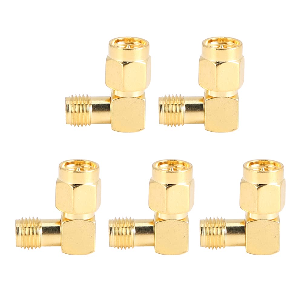 5pcs SMA Antenna Adapter Kits, SMA-J Male to SMA-K Female Right Angle 90-Degree Bend Adapter Connector Converter for WiFi Caoxial/FPV Drone/Extension Cable