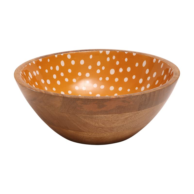 Dexam Sintra Mango Wood Spotted Salad Bowl - Ochre, White