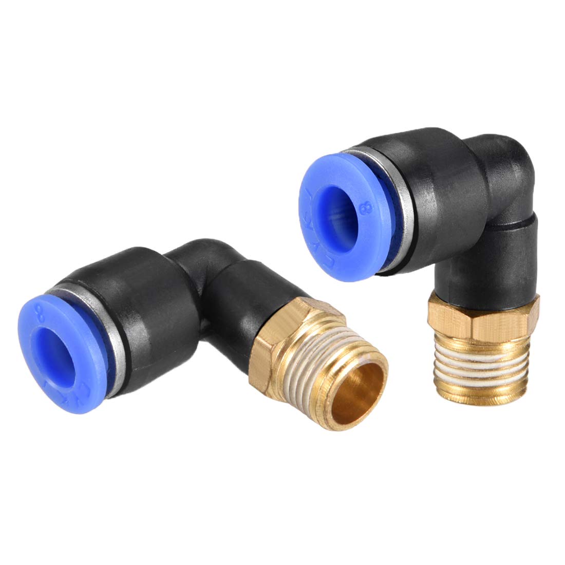 sourcing map Push to Connect Tube Fitting Male Elbow 8mm Tube OD x G1/8" Thread Pneumatic Air Push Fit Lock Fitting Blue 2pcs