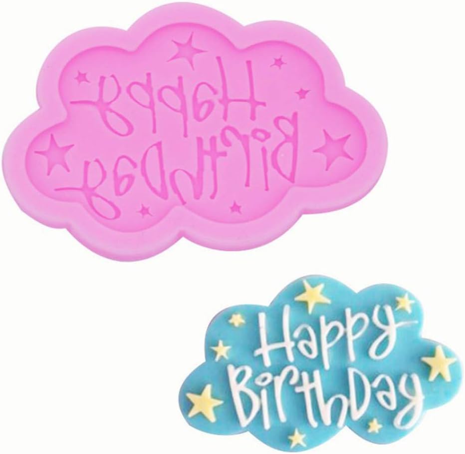 Ouniman Cloud Shape Happy Birthday Silicone Chocolate Mold, Candy Mold, Ice Cube Molds, Soap Chocolate Cake Mold Fondant Silicone Molds Party Gift Decorating Molds Baking Mould for Decorating Cake
