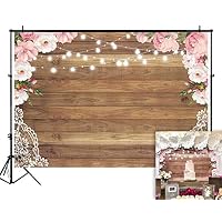 Funnytree 7X5ft Soft Fabric Flowers Wood Lace Rustic Backdrop Durable No Wrinkle Wedding Floral Photography Background Wooden Board Floor Bridal Shower Baby Birthday Party Banner Photo Studio Props