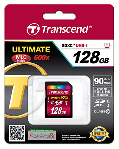 Transcend 128GB SDXC Class 10 UHS-1 Flash Memory Card Up to 90MB/s (TS128GSDXC10U1)