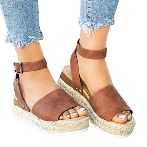 Ecolley Strappy Sandals for Women Flat Wedge Open Toe Espadrille Platform Lightweight Size 41
