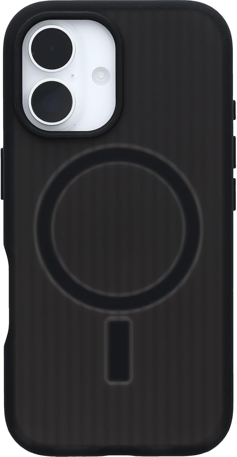 OtterBox iPhone 16 Case – Symmetry Soft-Touch Series with MagSafe, Ultra-Slim, Enhanced Grip, Lanyard-Compatible, Raised Camera & Screen Edges – Non-Retail Packaging – Dark Echo (Black)