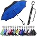 G4Free Double Layer Inverted Umbrella Cars Reverse Umbrellas, Windproof UV Protection Large Straight Umbrella for Car Rain Outdoor with C-Shaped Handle (Sapphire Blue)