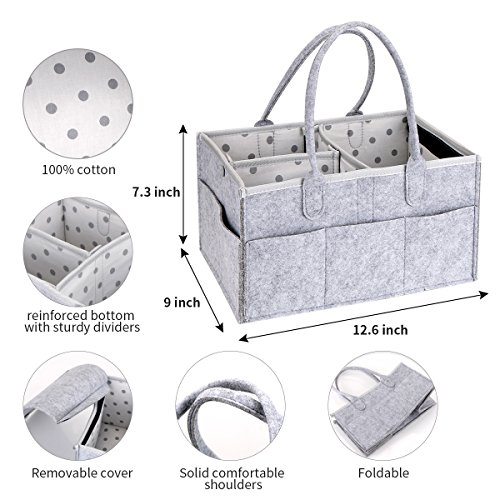 Baby Diaper Caddy Organizer,LC-dolida Nursery Storage Bin with Changeable Compartments,Felt Storage Basket for Diaper,Wipes,and Toys,Portable and Foldable Car Travel Bag-Ideal Gift for Mom Infant Boy&
