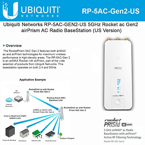 Ubiquiti Networks RP-5AC-GEN2-US 5GHz Rocket ac Gen2 airPrism AC Radio BaseStation (US Version)