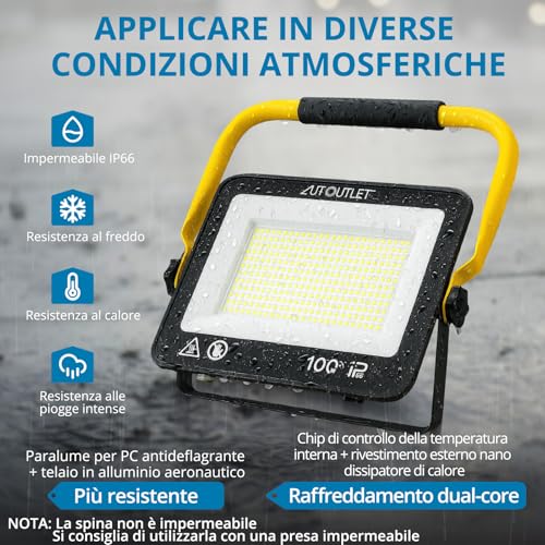 AUTOUTLET Construction Site Spotlight with Extendable Tripod, 3 x 100 W 27000 LM Rechargeable LED Headlight with 3 Colour Temperatures and 5 m Power Cable, IP66 Waterproof, for Garage Workshop and Outdoor