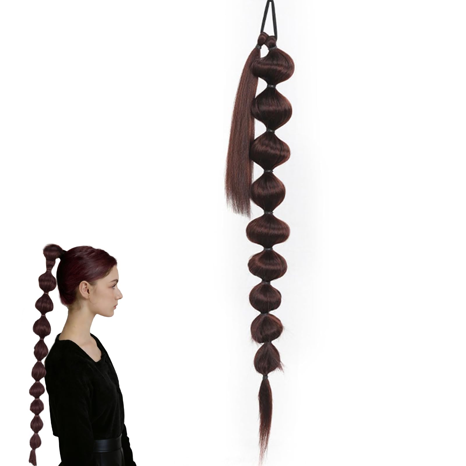 Traziewell Braids Extensions Hair Synthetic Bubble Ponytail Hair Extension Braid Pony Tail High Temperature Hairpieces for Women Ladies, 0418