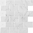Art3d 10-Sheet Peel and Stick Subway Backsplash, 12 in. x 12in. White Marble Design