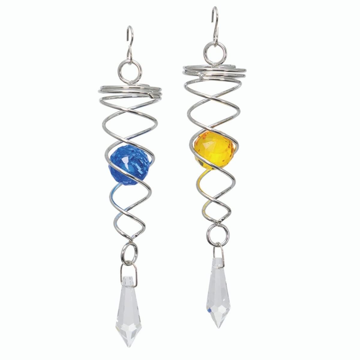 CIM Metal Deco Wind Chime - Little Crystal Twister - Set – Blue/Amber - Wind Spinner 3x16cm - incl. hook, ball bearing swivel, nylon cord, glass ball and facet cut glass drop
