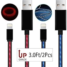 Lightning Cables,AoLiPlus 2Pack Visible Flowing EL Light LED Charging Cords Sync Data Cord for iPhone 7/7 Plus/ 6/ 6 Plus/ 6s/ 6s Plus /5/5s/SE iPad/iPod/Beats Pill+ and More 3ft(Blue&Red)