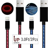 Lightning Cables,AoLiPlus 2Pack Visible Flowing EL Light LED Charging Cords Sync Data Cord for iPhone 7/7 Plus/ 6/ 6 Plus/ 6s/ 6s Plus /5/5s/SE iPad/iPod/Beats Pill+ and More 3ft(Blue&Red)