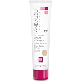 Andalou Naturals 1000 Roses CC Color + Correct with SPF 30, Sheer Beige, 2-in-1 Face Sunscreen + CC Cream for Sensitive Skin,