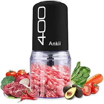 ANKII Mini Food Processor, Small HandPush Food Chopper with 2 Cups & 400 watt for Mincing, Chopping, Grinding, Blending and Meal Prep, 4 Stainless Steel Blades, Dishwasher Safe, Black