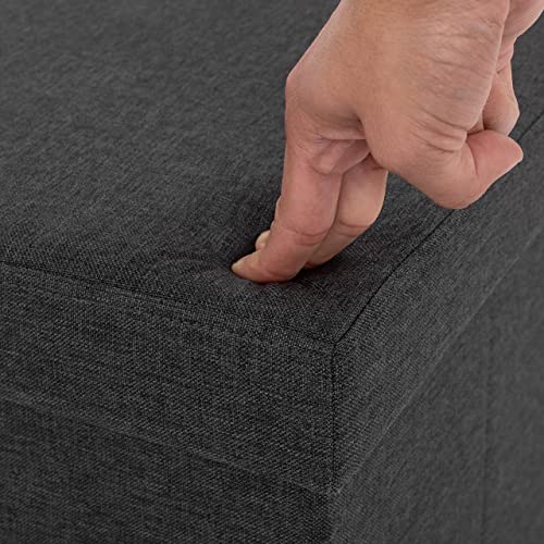 Seville Classics 30" White Boucle Storage Ottoman Bench - Cushioned Lid, Foldable Frame, Footrest