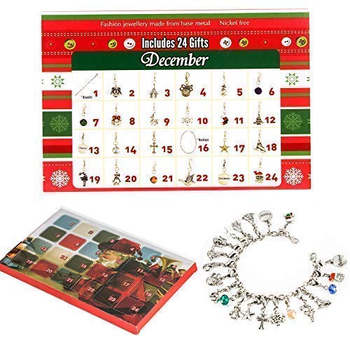 Advent Calendar Charm Bracelet Necklace DIY 22 Charms Set Fashion Jewelry Advent Calendars for Kids Toy