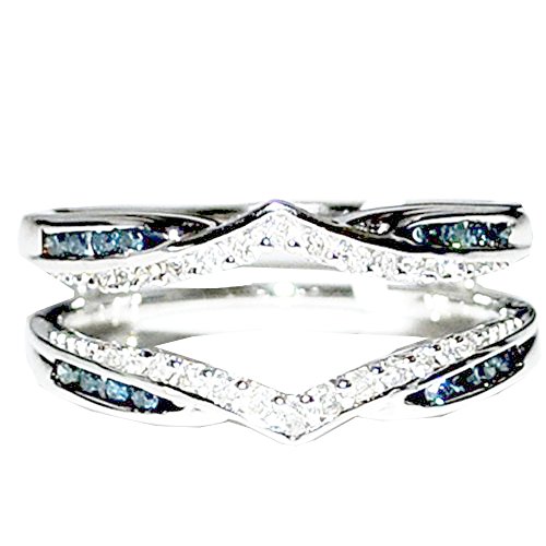 Blue and white diamond Jacket ring .31ct 14K White Gold Solitaire Enhancer Guard new