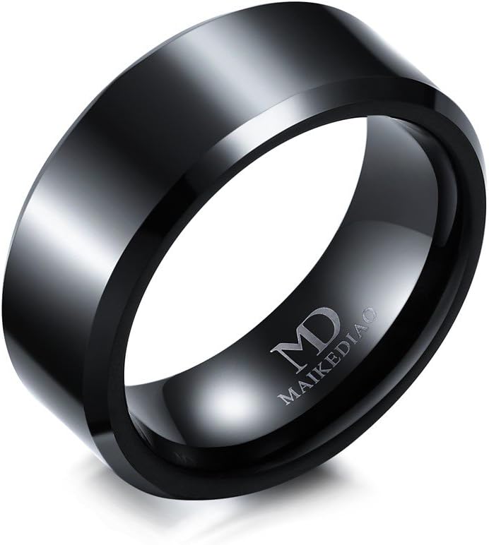 MAIKEDIAO 8mm/6mm/4mm Black Tungsten Carbide Wedding Couple Rings Engagement Band for Men Women Beveled Polished Edge …