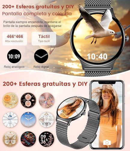 LIGE Women's Smart Watch with Bluetooth Call, 1.43 Inch AMOLED Ultrathin, 120+ Sports Modes, Message Reminder, 24H Heart Rate Monitor, Sleep Monitor, Calories, Pedometer, Android iOS, Black