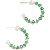 Arizona Small Emerald Pearl Gold Bead Hoop Earrings