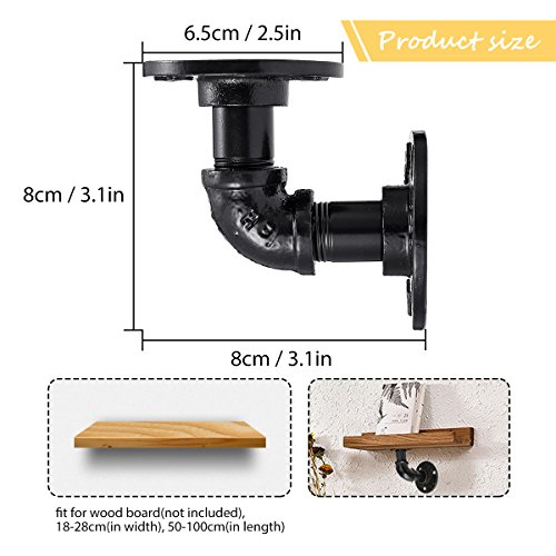 king do way 2Pcs 8x8cm Industrial Black Iron Pipe Bracket Wall Mounted Floating Shelf Hanging Wall Hardware Decor For Farmhouse Shelving Hardware Heavy Duty