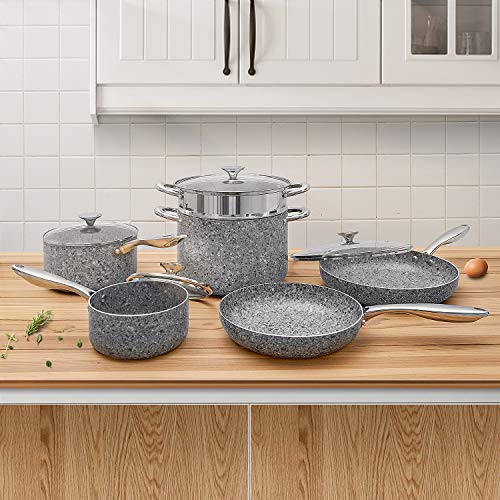 MICHELANGELO Stone Cookware Set 10 Piece, Ultra Nonstick Pots and Pans Set with StoneDerived