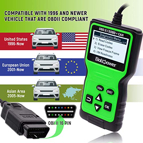 Bolt Power OBD2 Scanner Code Reader, Read and Erase Fault Codes