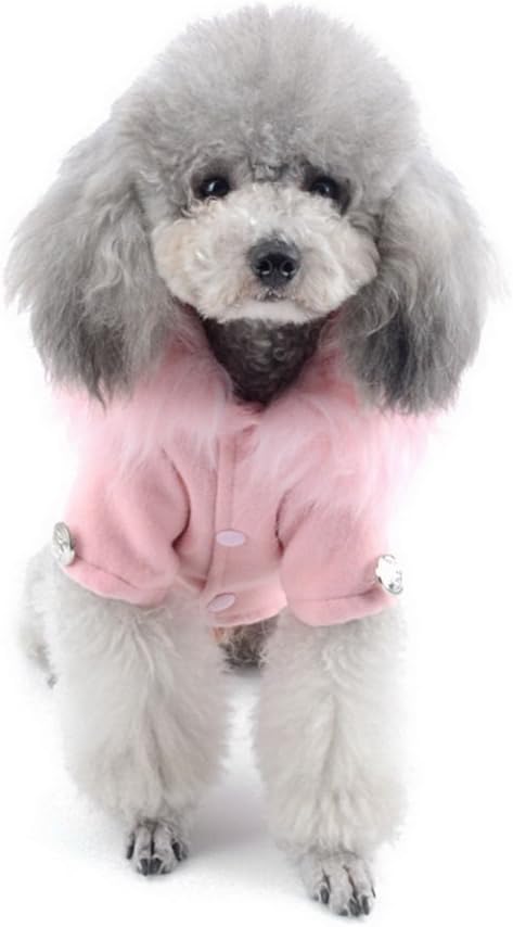 Pet Cat Dog Clothes European Woolen Faux Fur Collar Coat Small Dog Cat Pet Clothes Costume Light Grey XL, Pink - Image 5