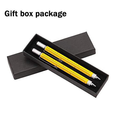 BM Multifunction Tool Pen with Stylus, Ballpoint Pen, Screwdriver, Bubble Level, Universal Ruler and Phillips Flathead Bit Useful Office Gadget Gifts Pack of 2 (Yellow) - Thumbnail 6