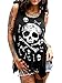 Beautife Women's Skull Print Lace Shirt Patchwork Sleeveless Tank Tops Plus Size (Medium, White)