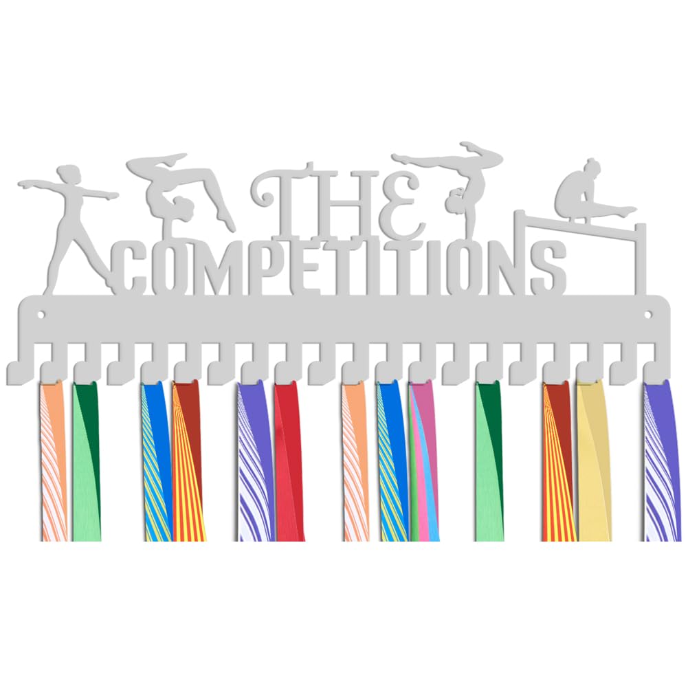 NBEADS Silver Medals Hanger Display Holder Rack, Gymnastics Medals Display Wall Mounted Frame Medal Ribbon Holder with 20 Hooks for Competition Medal Wall Hanging Display